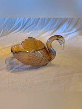 2/80$ Vintage carnival Amber Glass Swan Bowl / candy dish / trinket dish